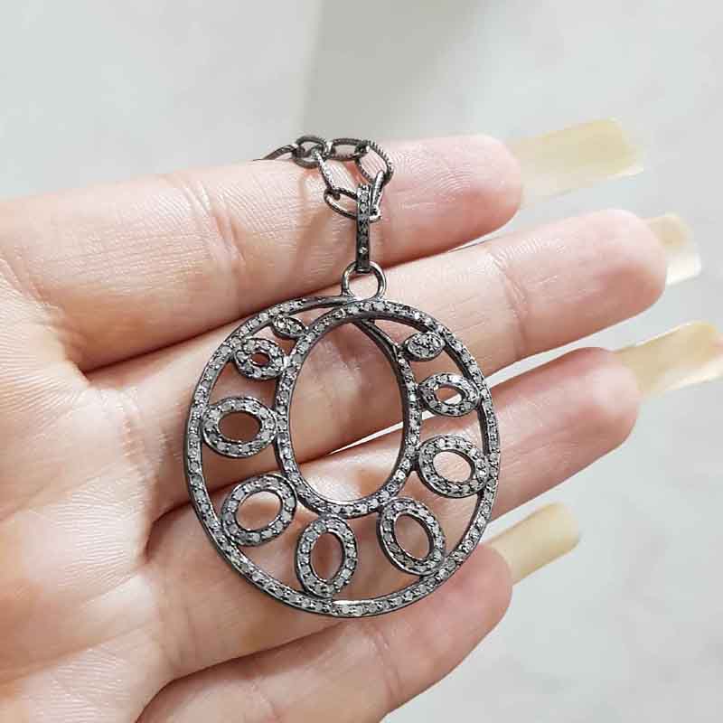 Handmade Designer Pave Diamond Round Style Fancy Pendent