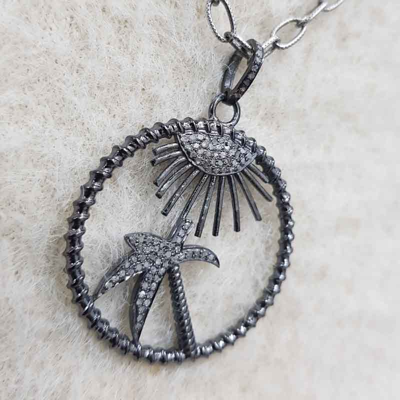 Fancy Designer Tree Pendent With Pave Diamond Layers