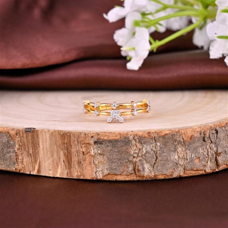 14 KT.  DOUBLE LINE BUTTERFLY DIAMOND RING