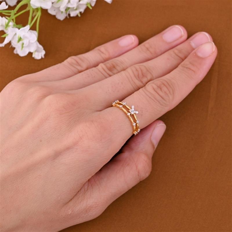 14 KT.  DOUBLE LINE BUTTERFLY DIAMOND RING