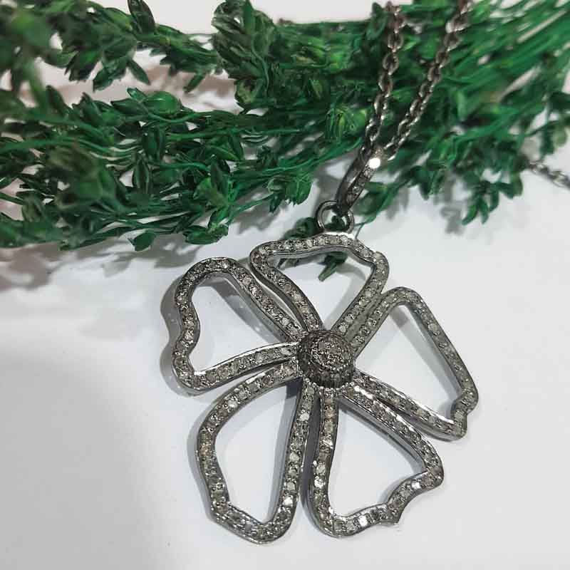 Beautiful Flower Designed Pave Diamond Pendent