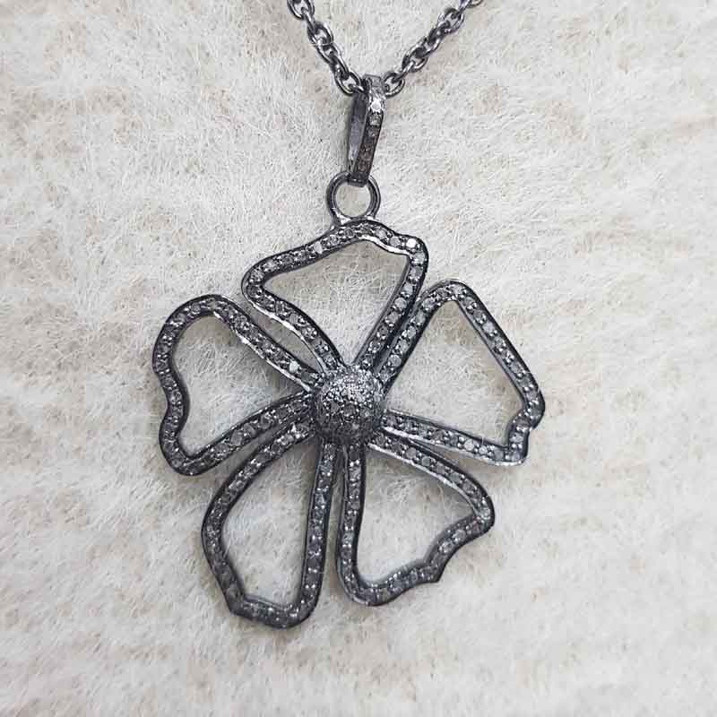 Beautiful Flower Designed Pave Diamond Pendent