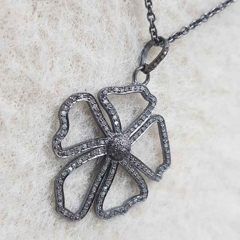 Beautiful Flower Designed Pave Diamond Pendent