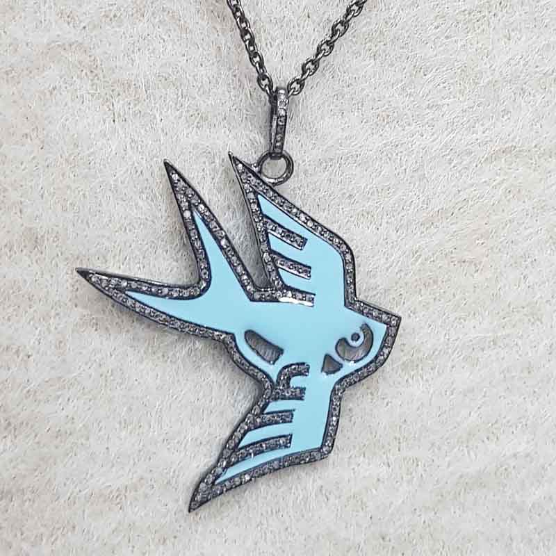 Turquoise Enamel Stylish Bird Pendent