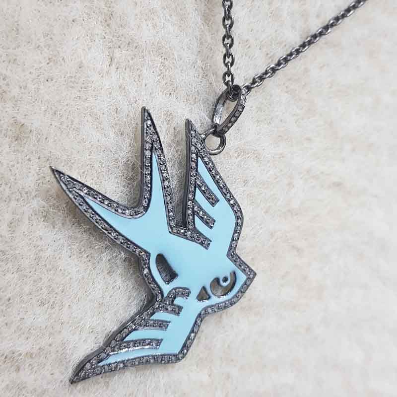 Turquoise Enamel Stylish Bird Pendent