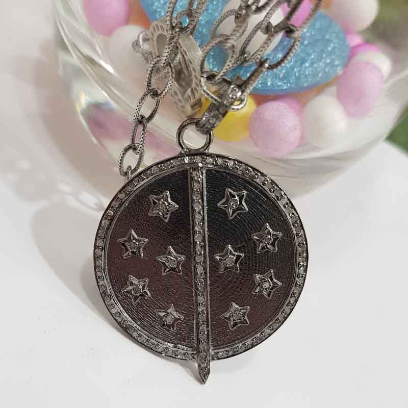 Round Small Stars With Arrow Pave Diamond Beautiful Designer Pendant