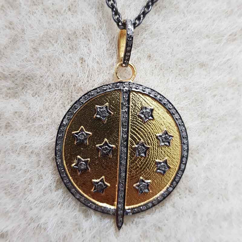 Round Small Stars With Arrow Pave Diamond Beautiful Designer Pendant