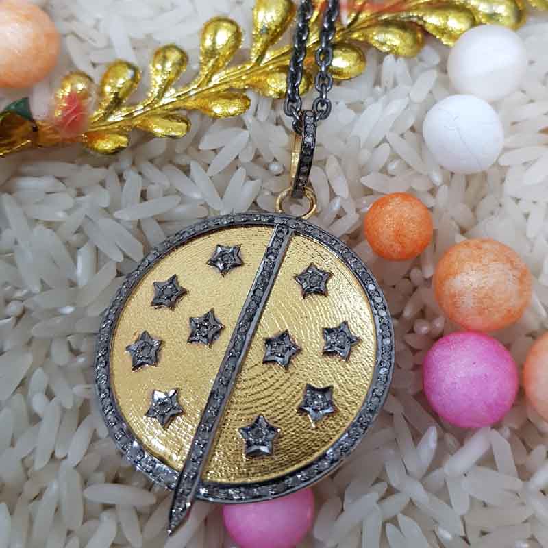 Round Small Stars With Arrow Pave Diamond Beautiful Designer Pendant