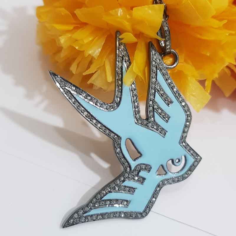 Turquoise Enamel Stylish Bird Pendent