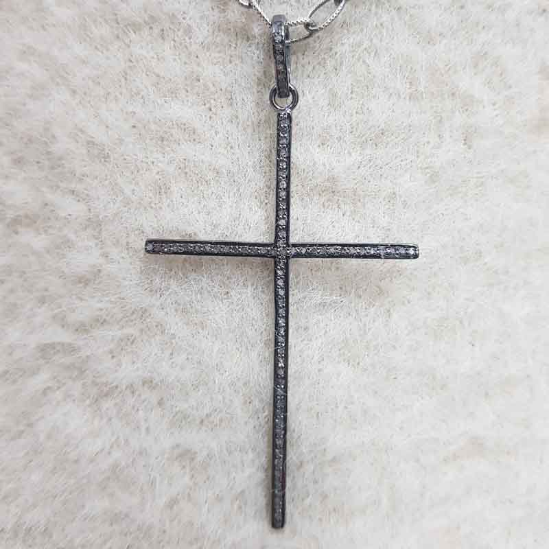 Yellow And Black Beautiful Cross Designed Pave Diamond Pendent