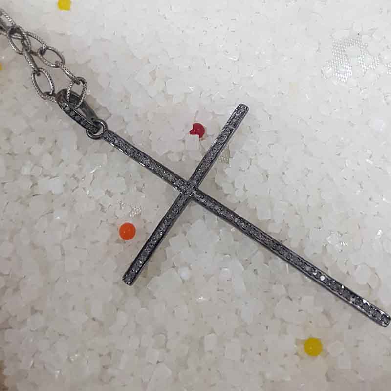 Yellow And Black Beautiful Cross Designed Pave Diamond Pendent