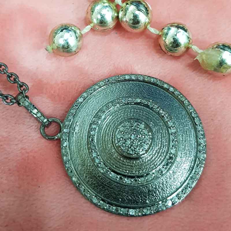 3 Circle Of Pave Diamond Layers Round Disk Pendent