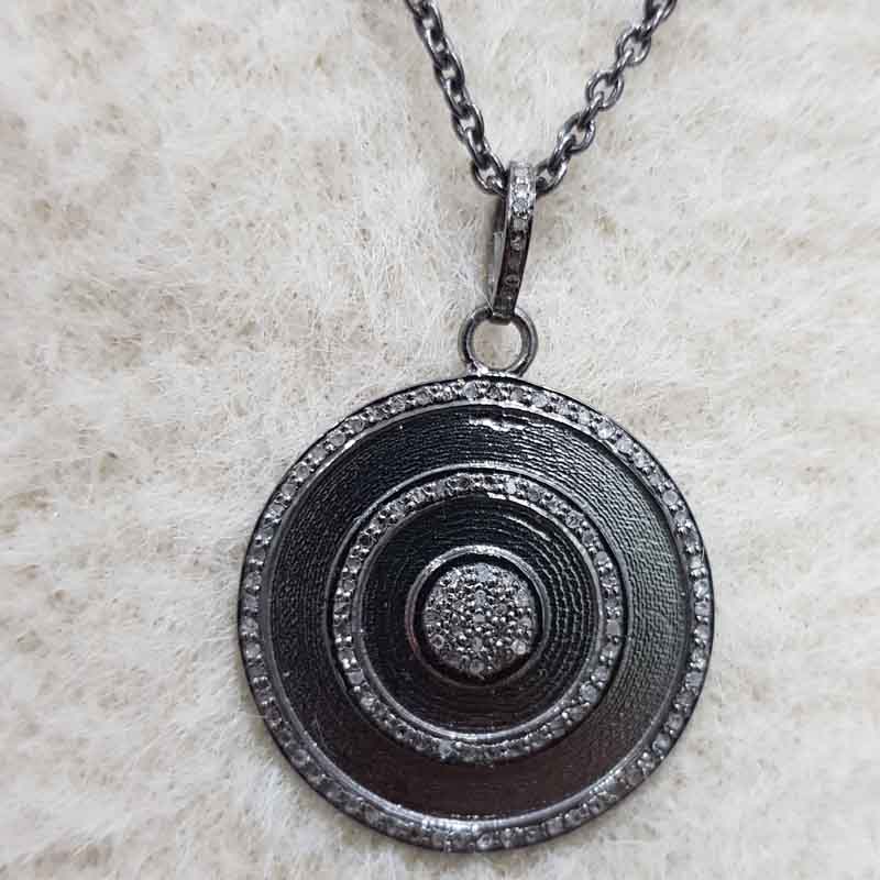 3 Circle Of Pave Diamond Layers Round Disk Pendent