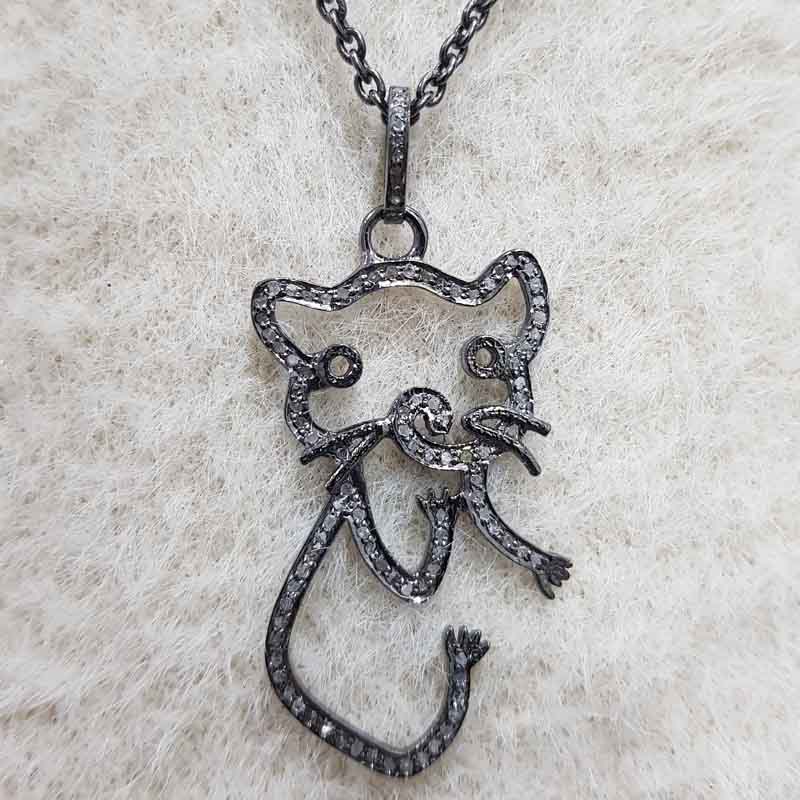 Beautiful Black Cat Designed Pave Diamond Pendent