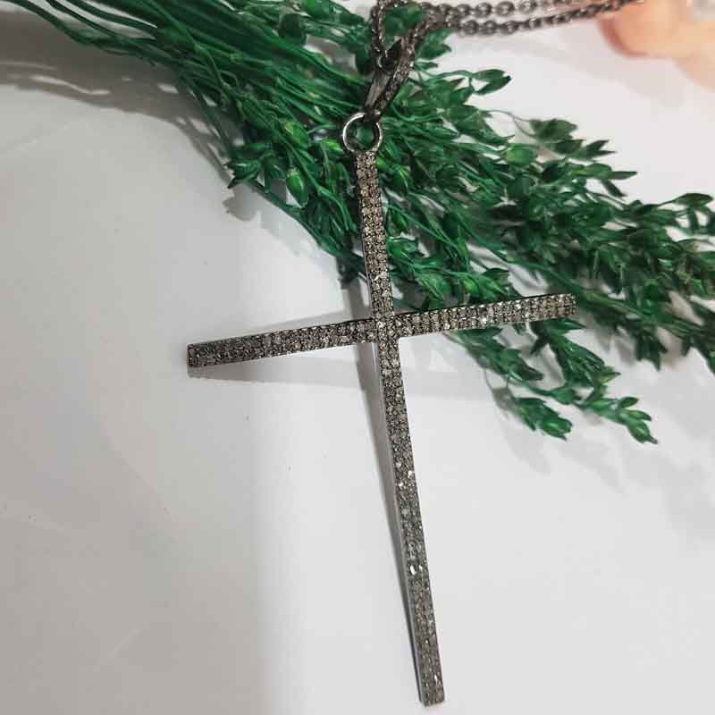 Stunning Cross Pendent With Pave Diamond Layers