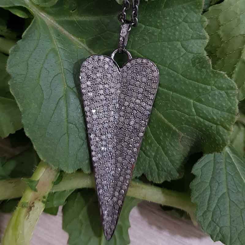 Long Glorious Handmade Designer Fully Pave Diamond Heart Pendent