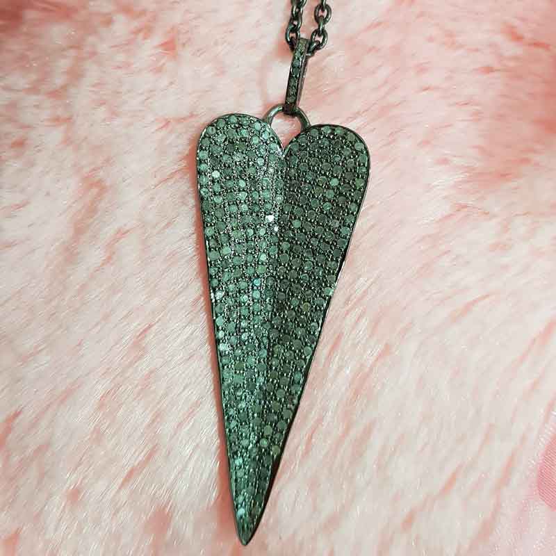 Long Glorious Handmade Designer Fully Pave Diamond Heart Pendent