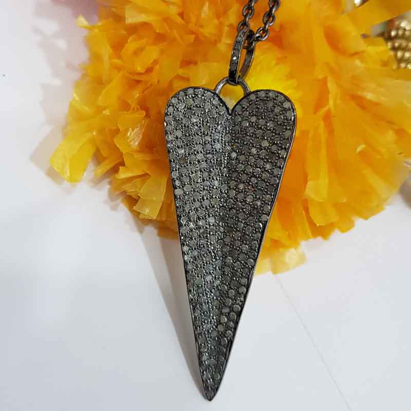 Long Glorious Handmade Designer Fully Pave Diamond Heart Pendent