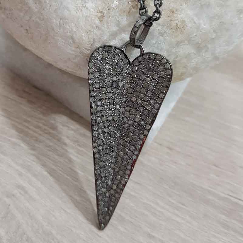 Long Glorious Handmade Designer Fully Pave Diamond Heart Pendent