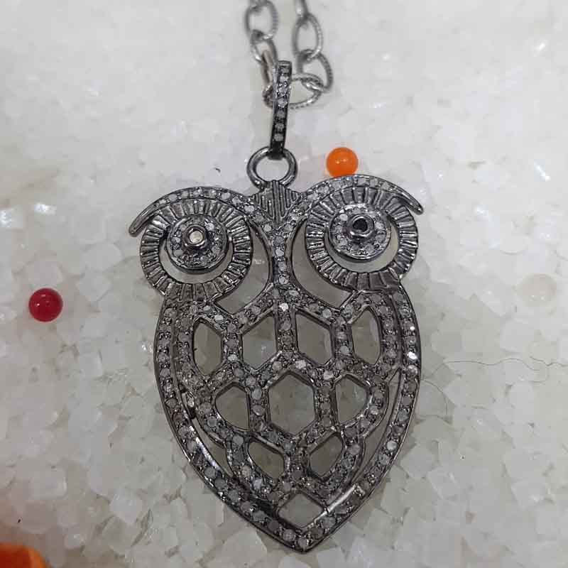 Black Stylish Owl Pave Diamond Handmade Designer Pendent