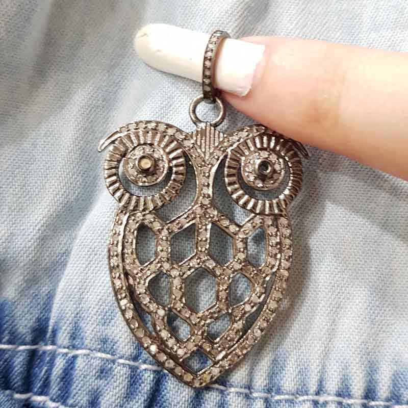 Black Stylish Owl Pave Diamond Handmade Designer Pendent