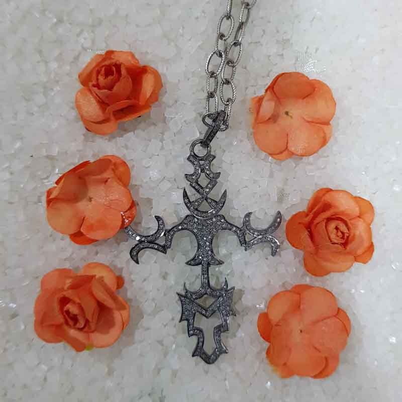 Beautiful Cross Style Pave Diamond Pendent