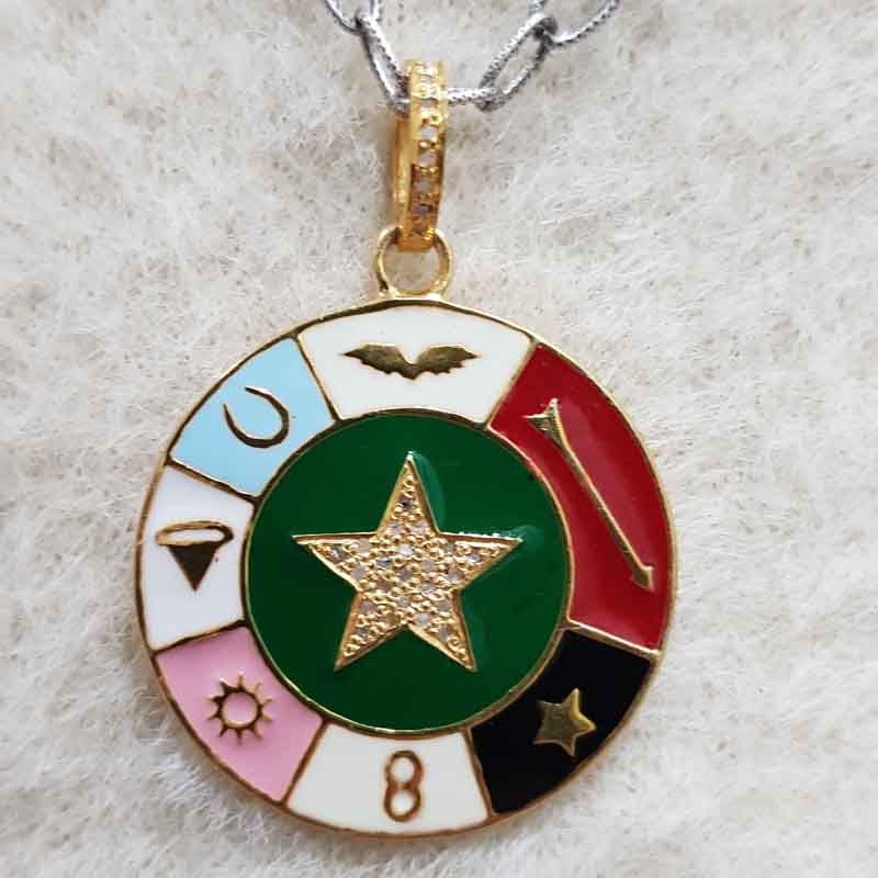 Multi Charms With Enamel Round Disk And Pave Star Pendent