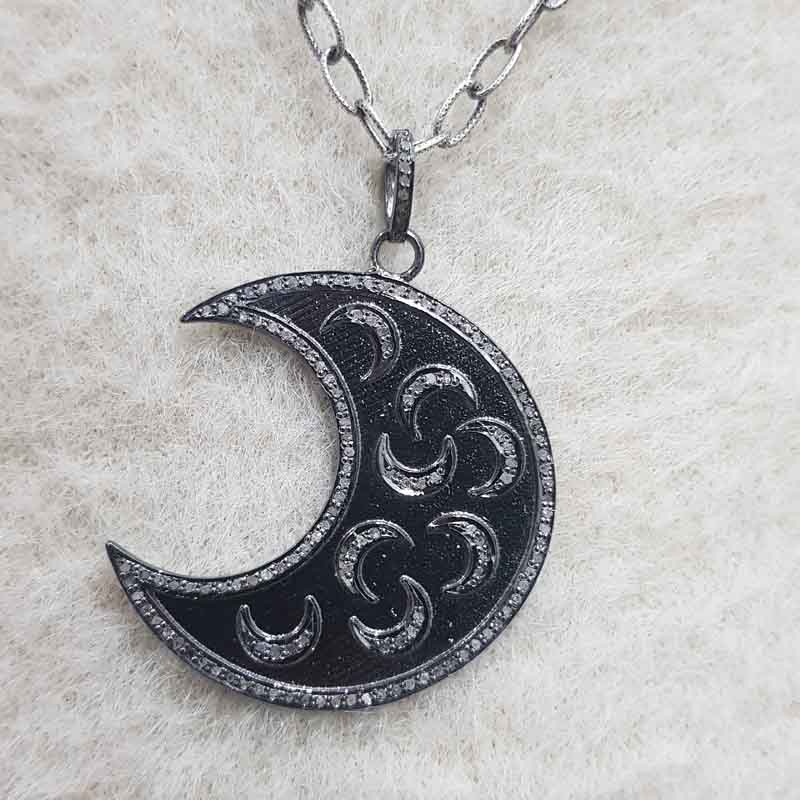 Moon With Multi Moon pendent With Pave Diamond Layers