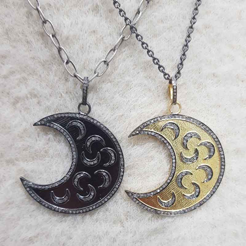 Moon With Multi Moon pendent With Pave Diamond Layers