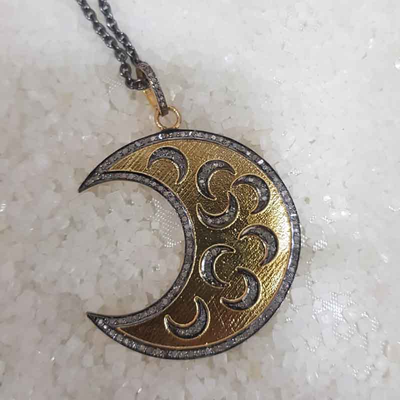 Moon With Multi Moon pendent With Pave Diamond Layers