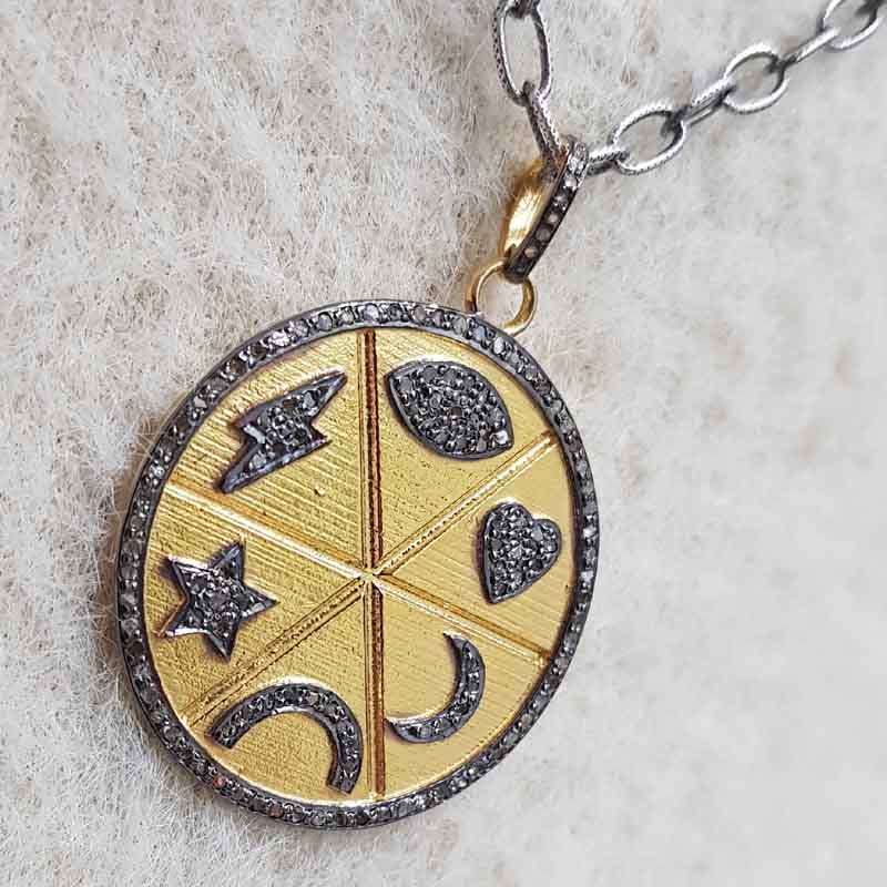 Handmade Designer Multi Charm disk pendent With Pave Layers