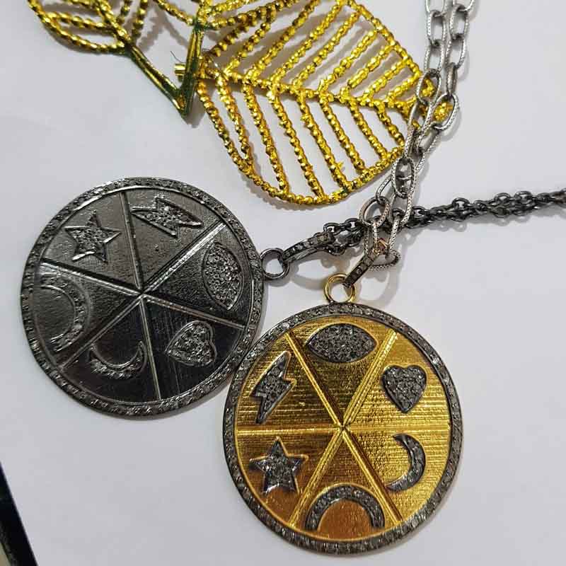 Handmade Designer Multi Charm disk pendent With Pave Layers