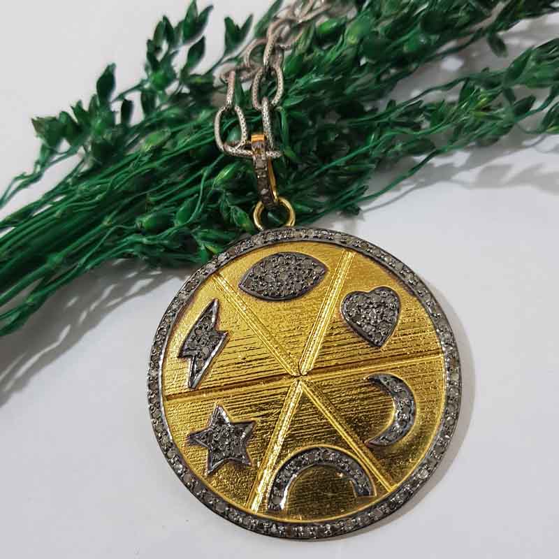 Handmade Designer Multi Charm disk pendent With Pave Layers