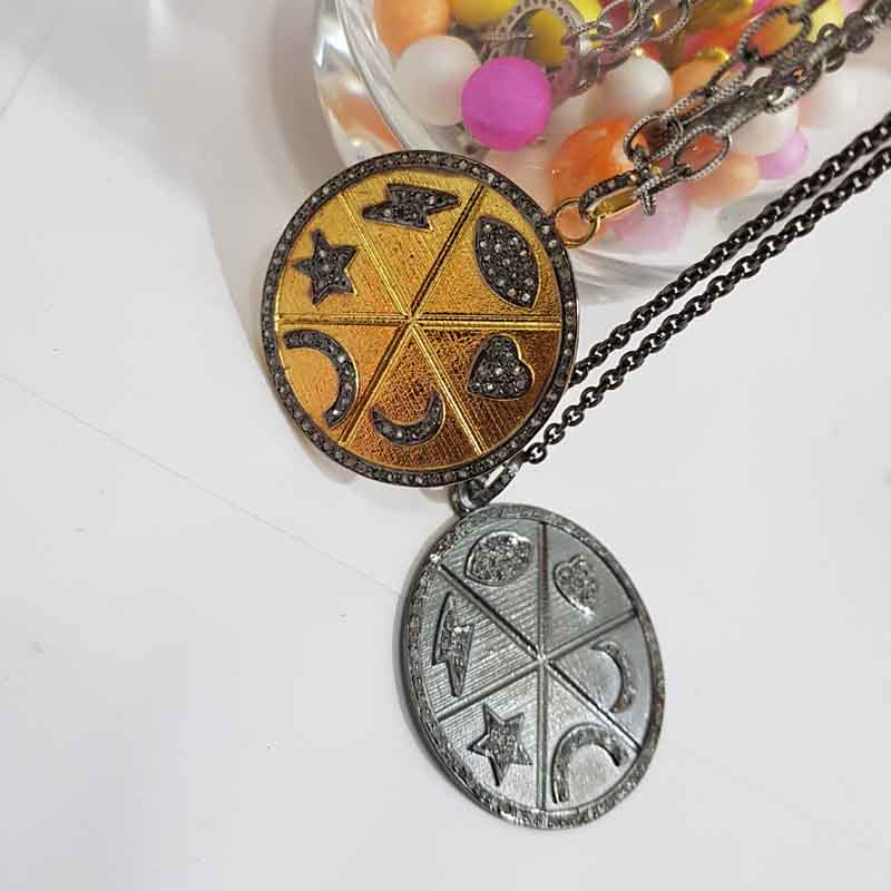 Handmade Designer Multi Charm disk pendent With Pave Layers