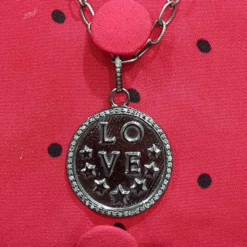 Stylish Round Shaped Love With Star Pave Diamond Designer Pendent