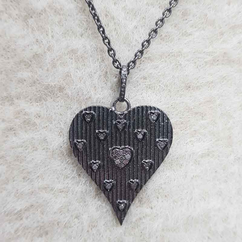 Yellow And Black Beautiful Designer Heart With Little Pave Hearts Pendent