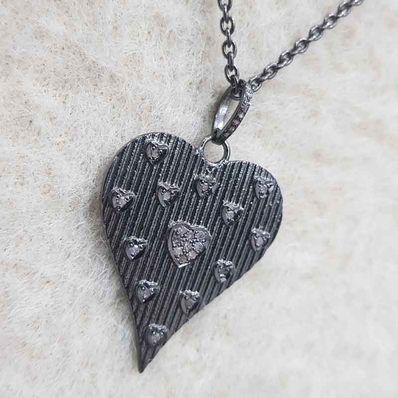 Yellow And Black Beautiful Designer Heart With Little Pave Hearts Pendent