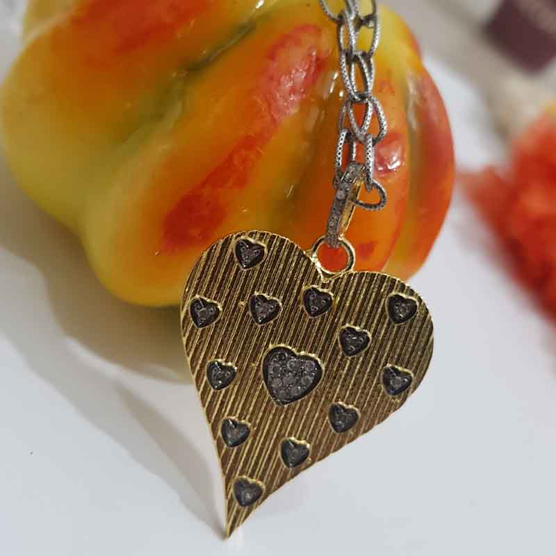 Yellow And Black Beautiful Designer Heart With Little Pave Hearts Pendent