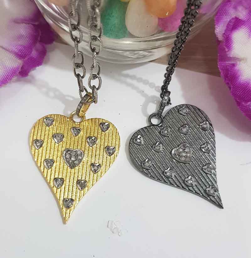 Yellow And Black Beautiful Designer Heart With Little Pave Hearts Pendent