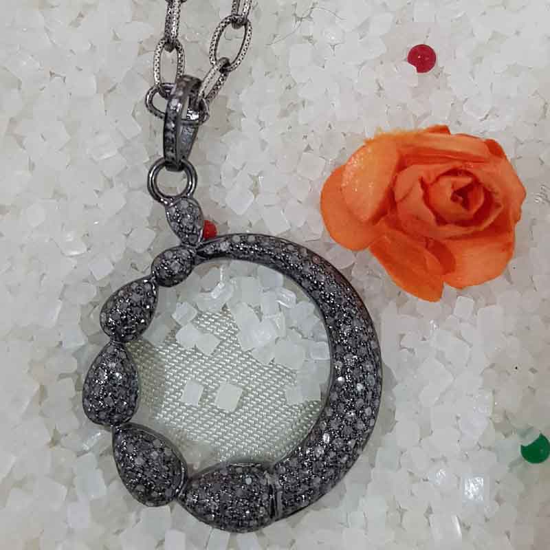 Round Fully Pave Diamond Fancy Designer Pendent