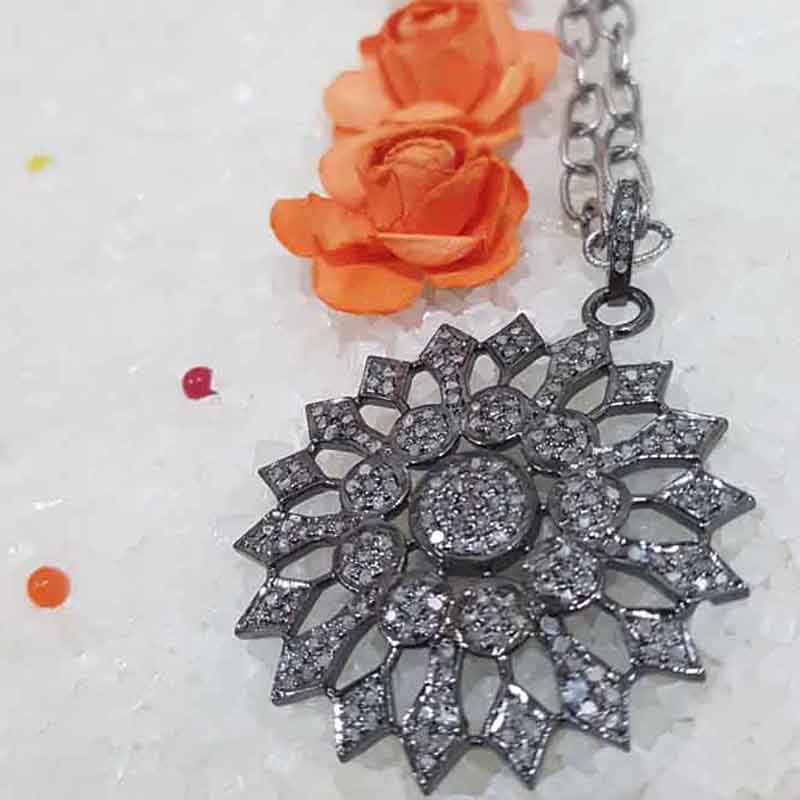 Unique Flower Style Pave Diamond Handmade Designer Pendent