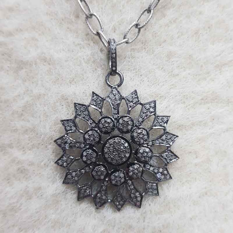 Unique Flower Style Pave Diamond Handmade Designer Pendent