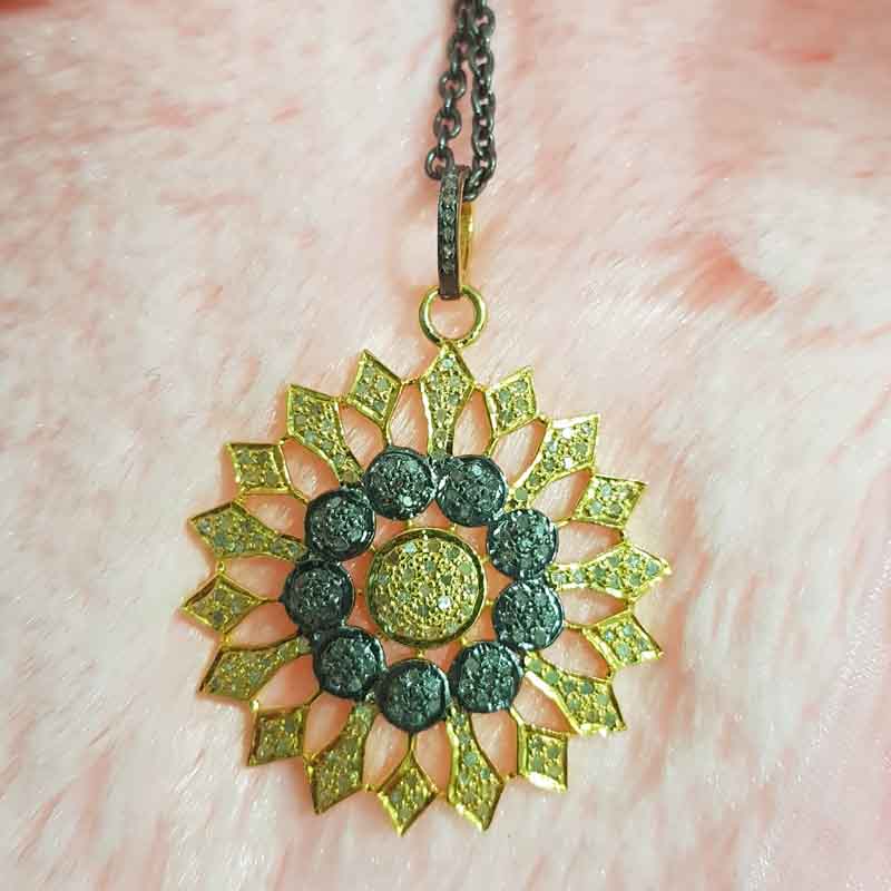 Unique Flower Style Pave Diamond Handmade Designer Pendent