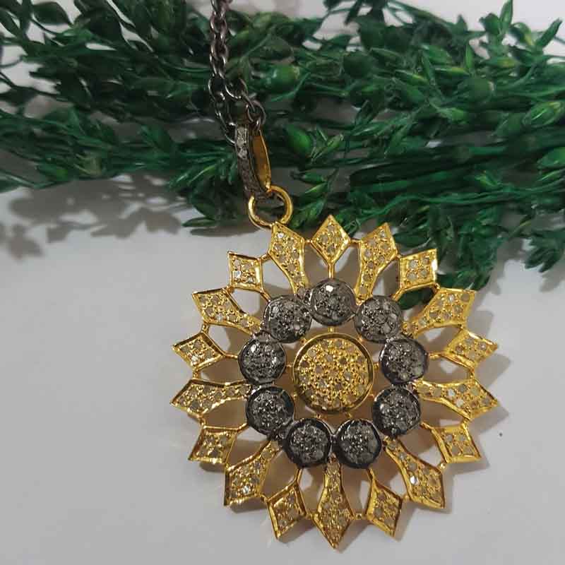 Unique Flower Style Pave Diamond Handmade Designer Pendent