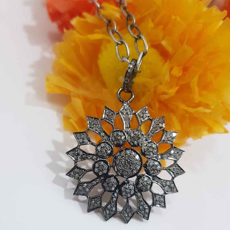 Unique Flower Style Pave Diamond Handmade Designer Pendent