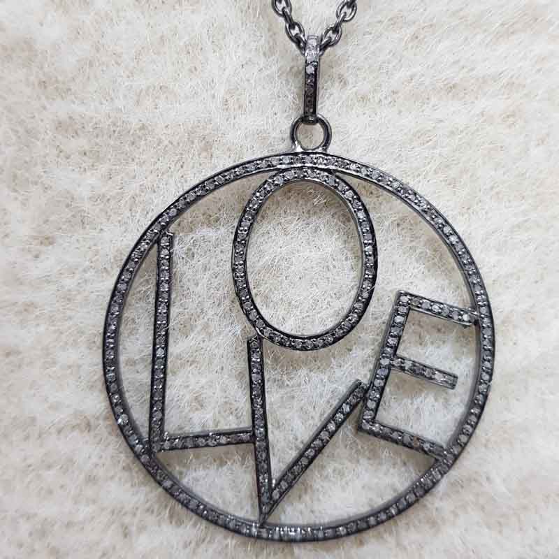 Round Designer Solid 925 Sterling Silver Love Pendent