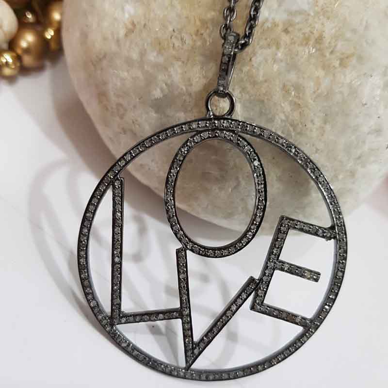 Round Designer Solid 925 Sterling Silver Love Pendent