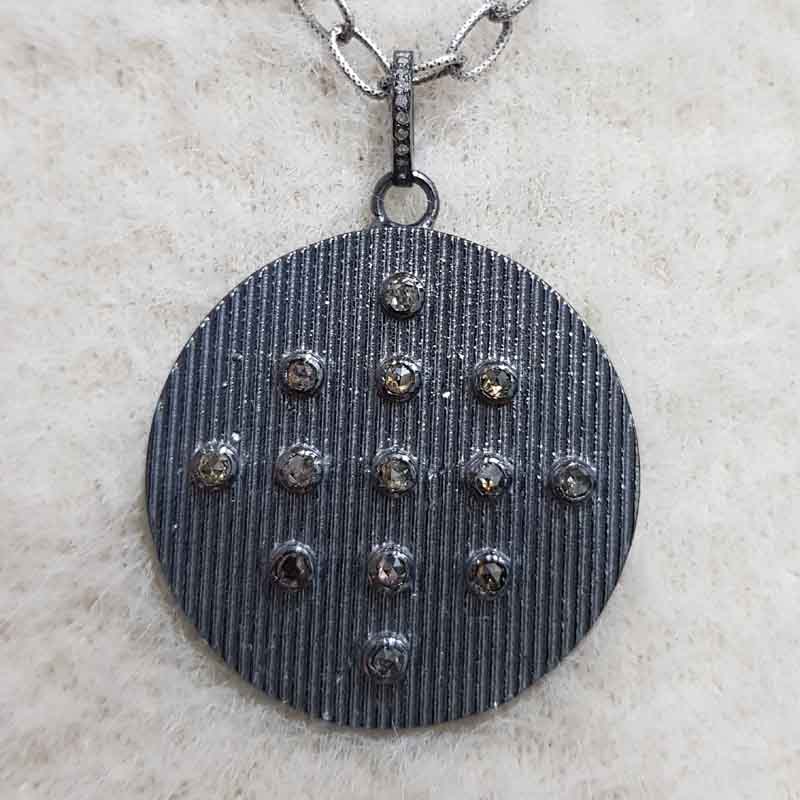 Round Disk Pendent With Pave Diamonds