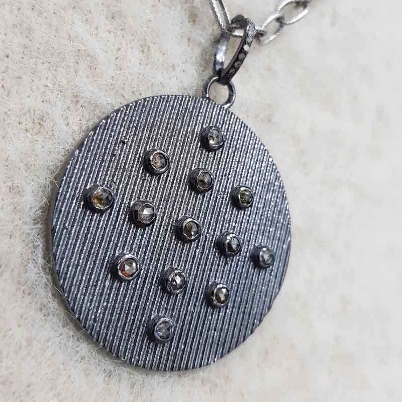 Round Disk Pendent With Pave Diamonds