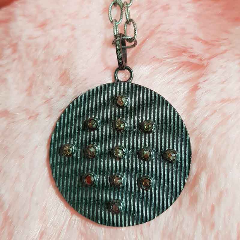 Round Disk Pendent With Pave Diamonds